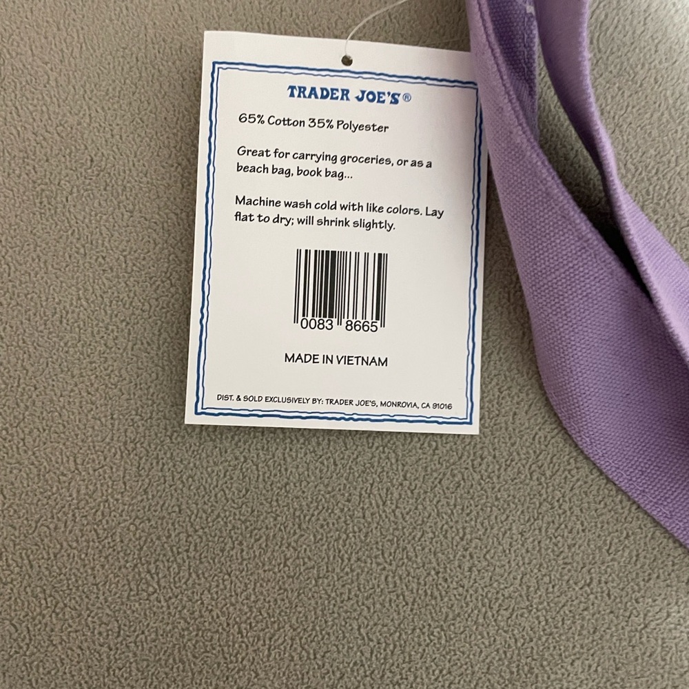 NWT Big Spring 2026 Trader Joe’s Big Canvas Tote Bag Lavander - Picture 2 of 7